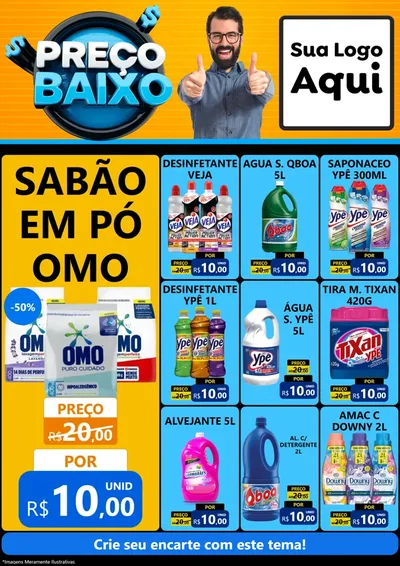 Modelo de Encarte para Encarte A4 Vertical com o tema Preço Baixo para Produtos de Limpeza