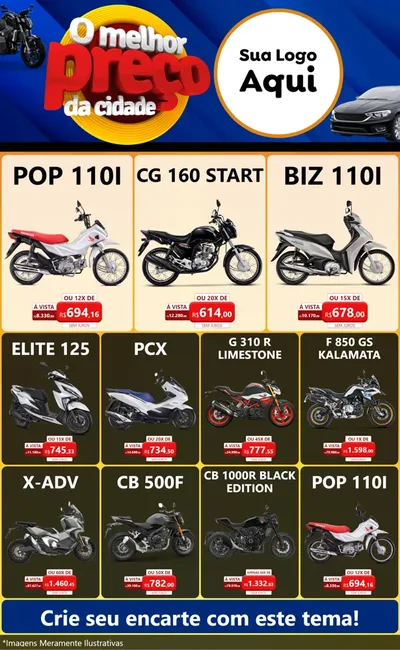 Modelo de Encarte para Encarte Grande com o tema O Melhor Preço da Cidade - Auto e Motopeças para Concessionaria de Motos