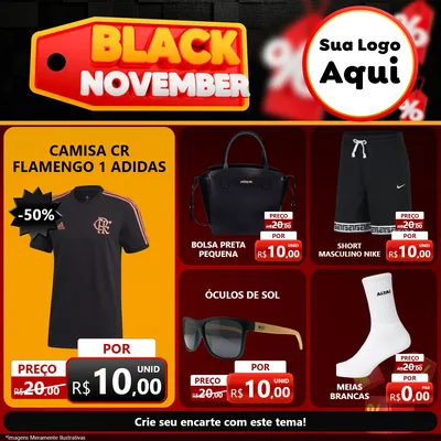 Modelo de Rede Social para Feed Facebook com o tema Black November para Roupas e acessórios