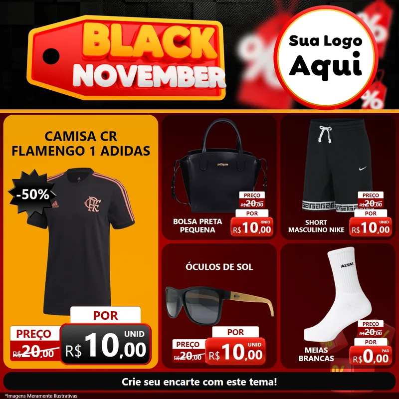 Modelo de Rede Social para Feed Facebook com o tema Black November para Roupas e acessórios