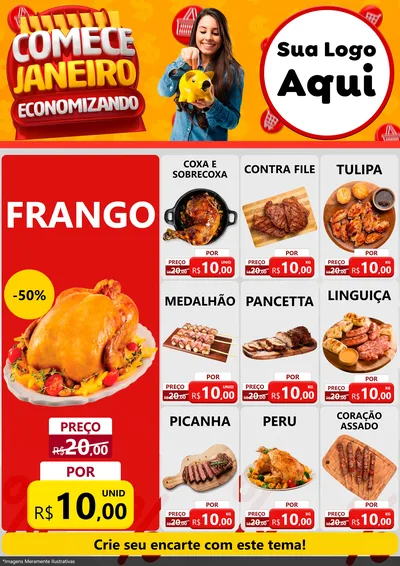Modelo de Encarte para Encarte A4 Vertical com o tema Comece Janeiro Economizando para Assados
