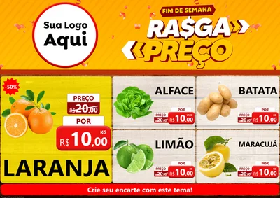 Modelo de Encarte para Encarte A4 Horizontal com o tema Fim de Semana Rasga Preços para Hortifrúti