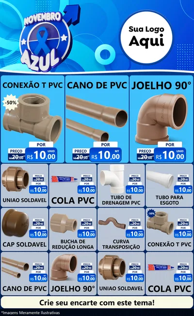 Modelo de Encarte para Encarte Grande com o tema Novembro Azul para Tubos e conexões