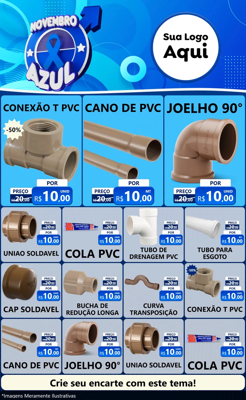 Modelo de Encarte para Encarte Grande com o tema Novembro Azul para Tubos e conexões
