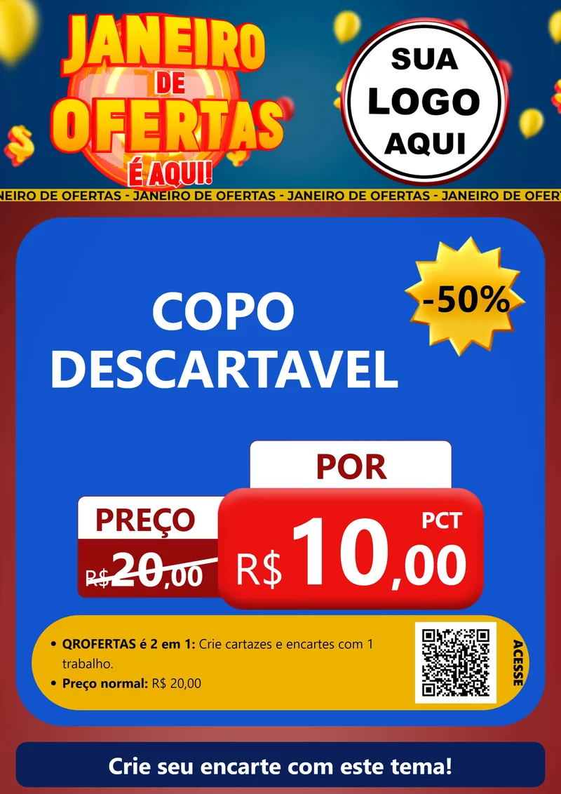Modelo de Cartaz para Cartaz A4 Vertical com o tema Janeiro de Ofertas É Aqui! para Embalagens
