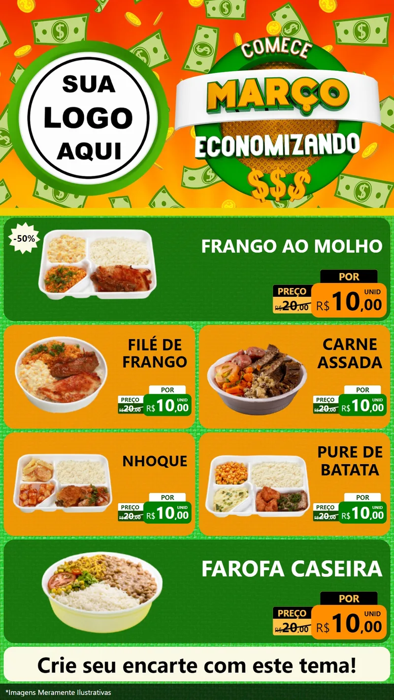 Modelo de TV para TV Vertical com o tema Comece Março Economizando para Restaurante