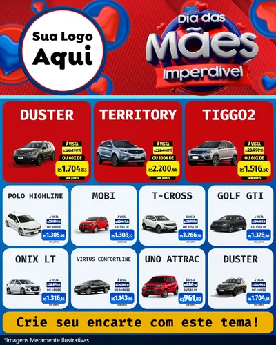 Modelo de Rede Social para Feed Instagram com o tema Dia Das Mães Imperdível para Concessionaria de Carros