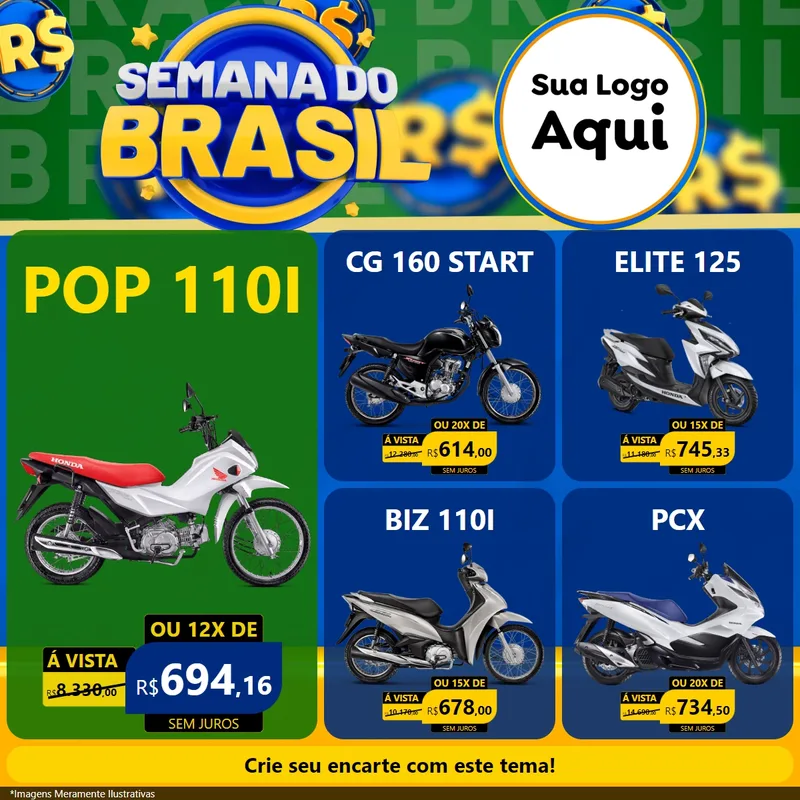 Modelo de Rede Social para Feed Facebook com o tema Semana Do Brasil para Concessionaria de Motos