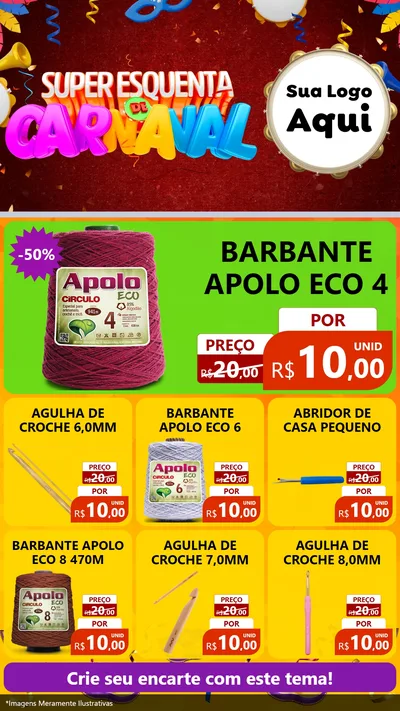 Modelo de Rede Social para Stories com o tema Super Esquenta de Carnaval para Armarinho e Aviamentos