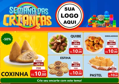 Modelo de Encarte para Encarte A4 Horizontal com o tema Semana das Crianças para Salgadaria