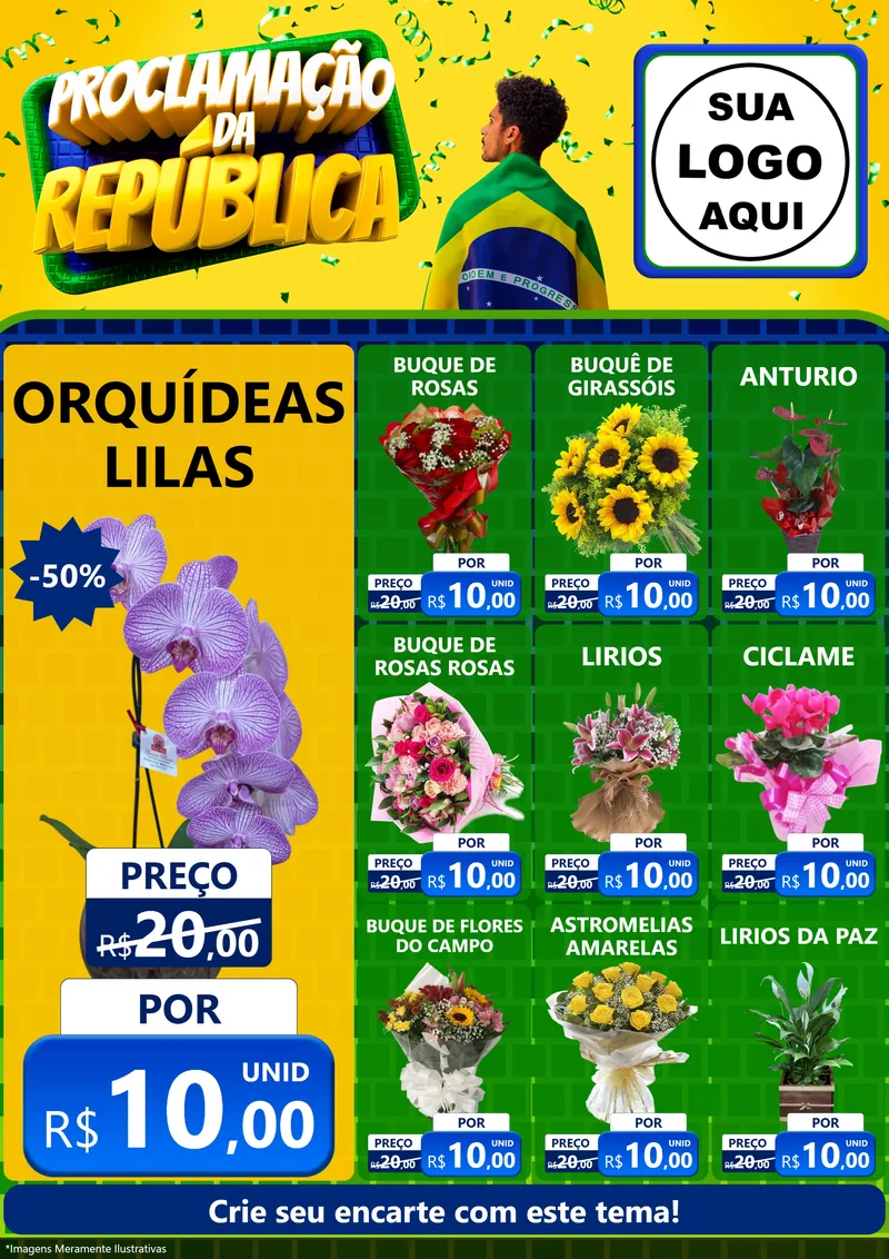 Modelo de Encarte para Encarte A4 Vertical com o tema Proclamação da República para Floricultura e jardim