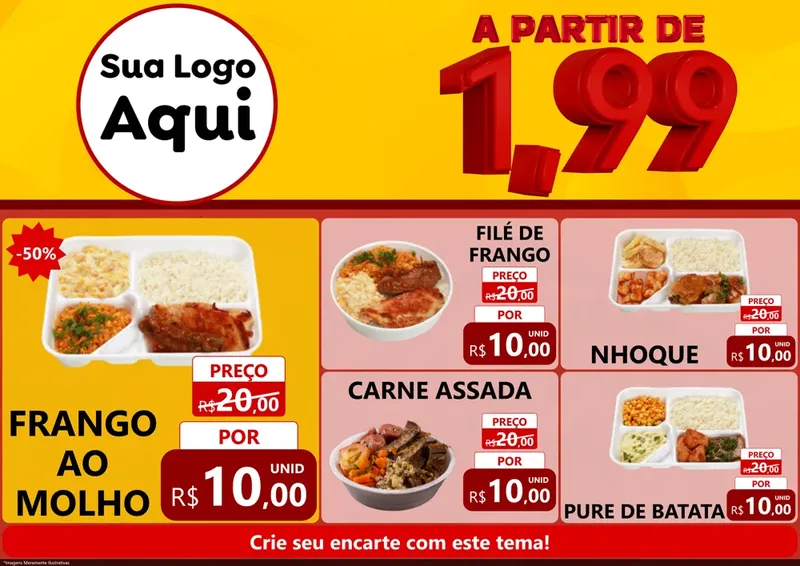 Modelo de Encarte para Encarte A4 Horizontal com o tema A Partir de Um e Noventa e Nove - 1,99 para Restaurante