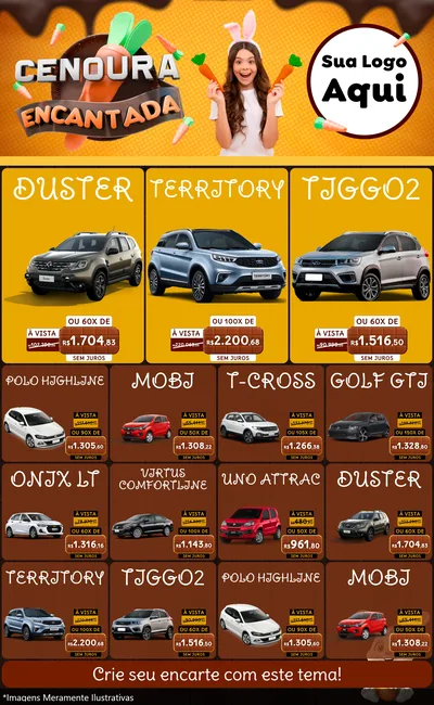 Modelo de Encarte para Encarte Grande com o tema Cenoura Encantada - Páscoa para Concessionaria de Carros