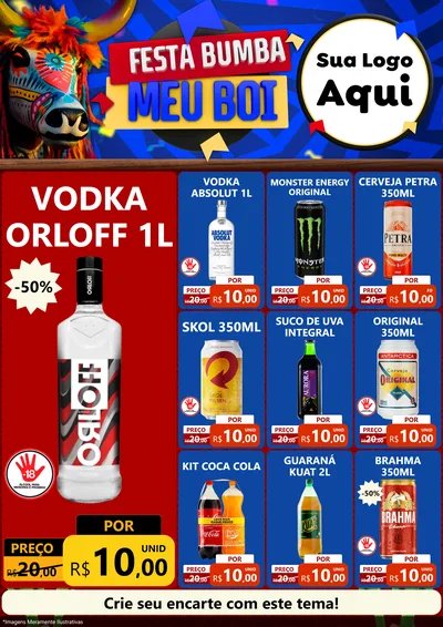 Modelo de Encarte para Encarte A4 Vertical com o tema Festa Bumba meu Boi para Distribuidora de bebidas