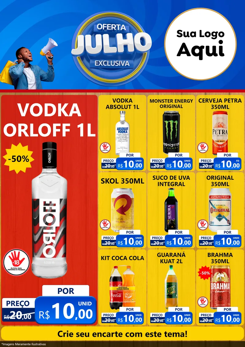 Modelo de Encarte para Encarte A4 Vertical com o tema Oferta Exclusiva, Julho para Distribuidora de bebidas