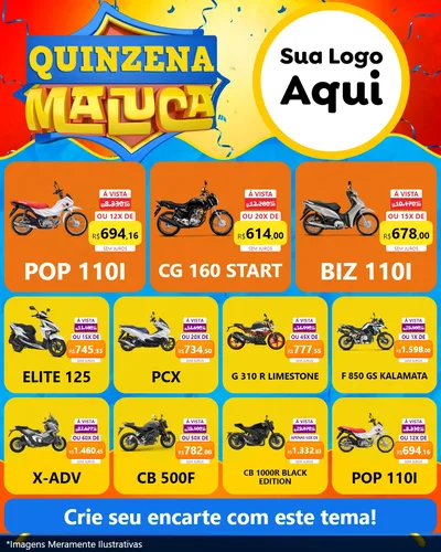 Modelo de Rede Social para Feed Instagram com o tema Quinzena Maluca para Concessionaria de Motos