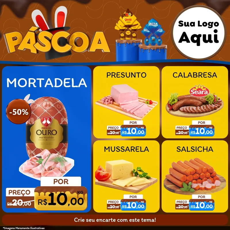 Modelo de Rede Social para Feed Facebook com o tema Páscoa para Frios e Laticínios