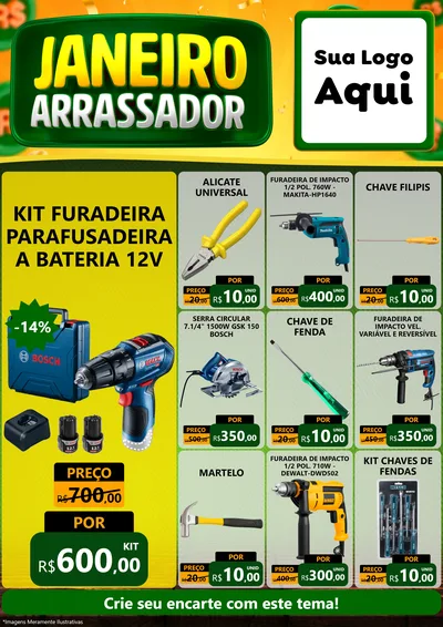 Modelo de Encarte para Encarte A4 Vertical com o tema Janeiro Arrasador para Maquinas e Ferramentas