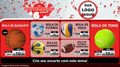 Modelo de TV para TV Horizontal com o tema Promoção de Aniversário - 6 Anos para Artigos Esportivos