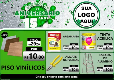 Modelo de Encarte para Encarte A4 Horizontal com o tema Promoção de Aniversário - 15 Anos para Material para Construção