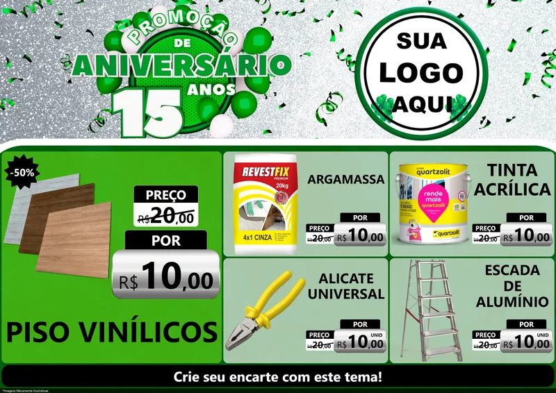 Modelo de Encarte para Encarte A4 Horizontal com o tema Promoção de Aniversário - 15 Anos para Material para Construção