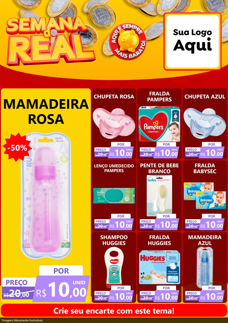 Modelo de Encarte para Encarte A4 Vertical com o tema Semana do Real para Bebês