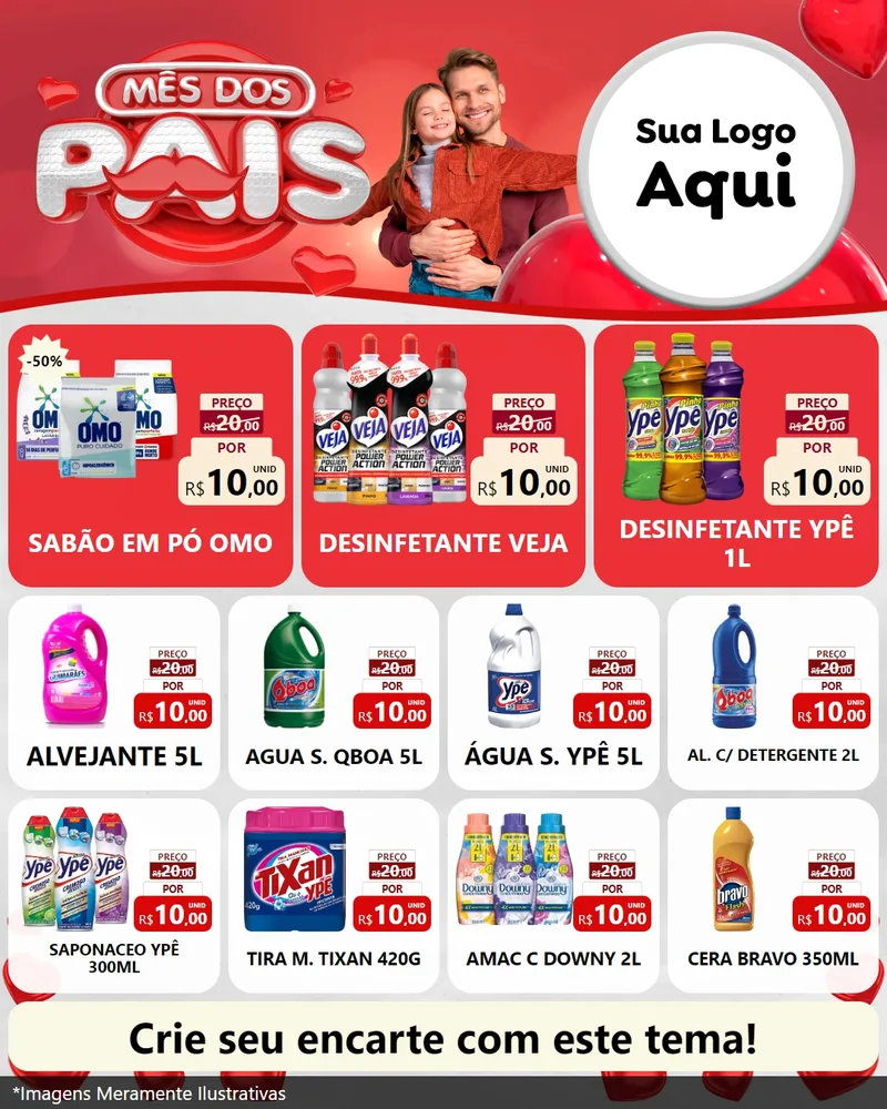 Modelo de Rede Social para Feed Instagram com o tema Mês dos Pais para Produtos de Limpeza
