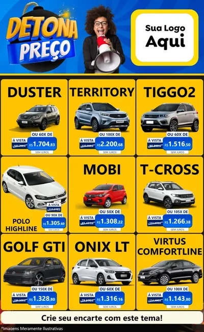 Modelo de Encarte para Encarte Grande com o tema Detona Preços para Concessionaria de Carros