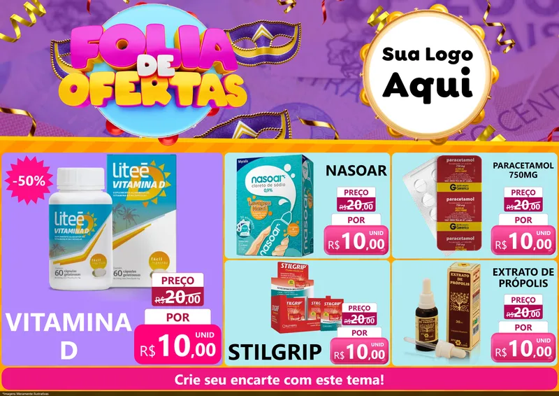 Modelo de Encarte para Encarte A4 Horizontal com o tema Folia de Ofertas para Farmácia
