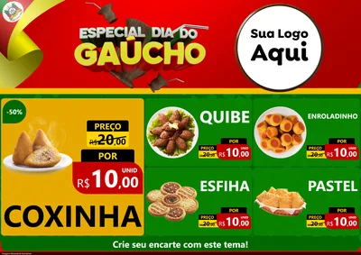 Modelo de Encarte para Encarte A4 Horizontal com o tema Especial Dia do Gaúcho para Salgadaria