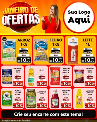 Modelo de Rede Social para Feed Instagram com o tema Janeiro de Ofertas para Supermercado