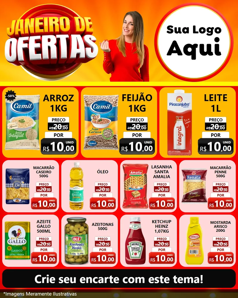 Modelo de Rede Social para Feed Instagram com o tema Janeiro de Ofertas para Supermercado