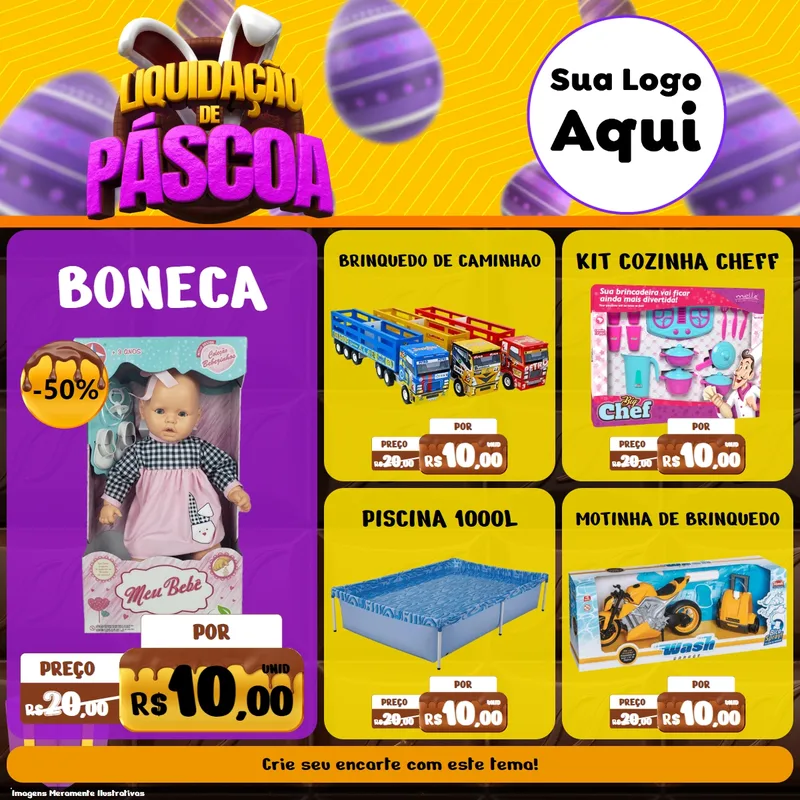 Modelo de Rede Social para Feed Facebook com o tema Liquidação de Páscoa para Brinquedos