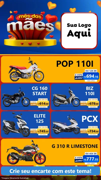 Modelo de TV para TV Vertical com o tema Mês das Mães para Concessionaria de Motos