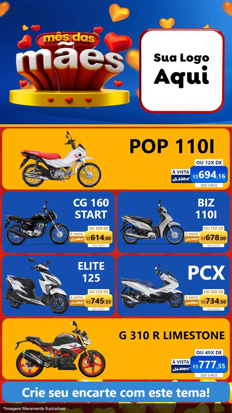 Modelo de TV para TV Vertical com o tema Mês das Mães para Concessionaria de Motos