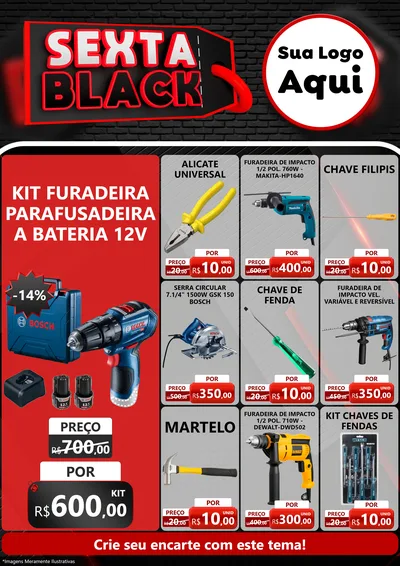 Modelo de Encarte para Encarte A4 Vertical com o tema Sexta Black para Maquinas e Ferramentas