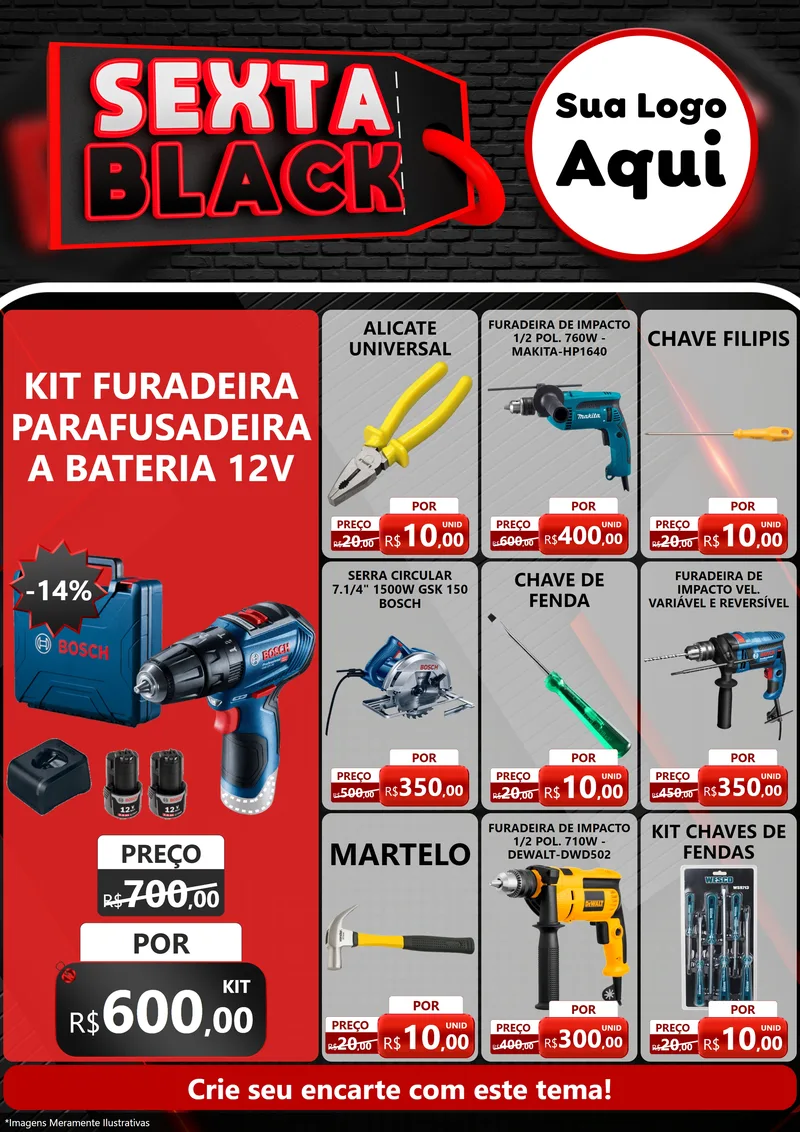 Modelo de Encarte para Encarte A4 Vertical com o tema Sexta Black para Maquinas e Ferramentas