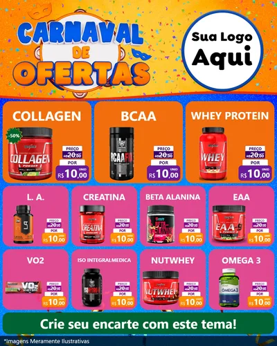 Modelo de Rede Social para Feed Instagram com o tema Carnaval de Ofertas para Suplementos alimentares