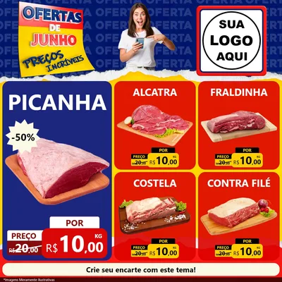 Modelo de Rede Social para Feed Facebook com o tema Ofertas de Junho - Preços Incríveis para Açougue