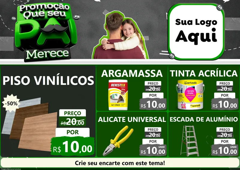 Modelo de Encarte para Encarte A4 Horizontal com o tema Promoção Que seu Pai Merece para Material para Construção