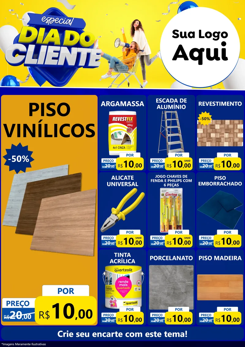 Modelo de Encarte para Encarte A4 Vertical com o tema Especial Dia do Cliente para Material para Construção