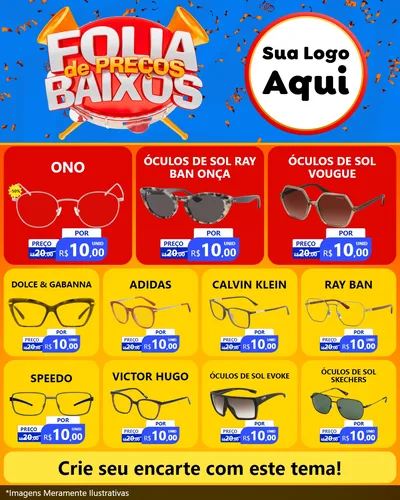 Modelo de Rede Social para Feed Instagram com o tema Folia de Preços Baixos para Óticas