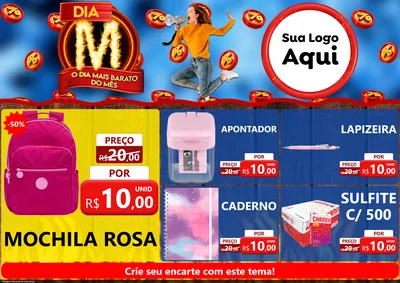 Modelo de Encarte para Encarte A4 Horizontal com o tema Dia M - O Dia Mais Barato Do Mês para Papelaria