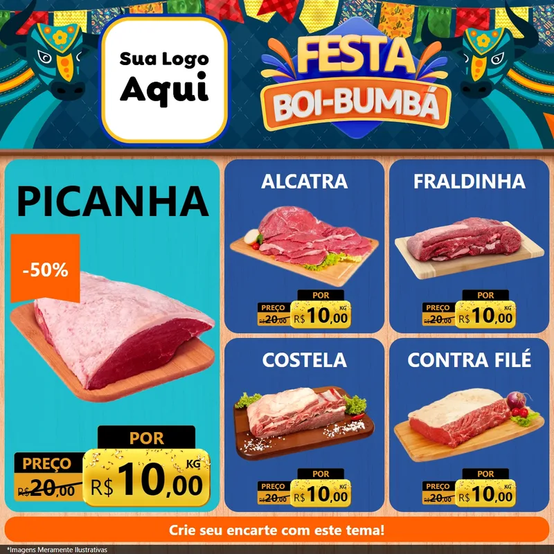 Modelo de Rede Social para Feed Facebook com o tema Festa Boi Bumbá para Açougue