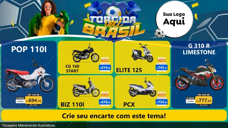 Modelo de TV para TV Horizontal com o tema Torcida Vai Brasil - Copa para Concessionaria de Motos