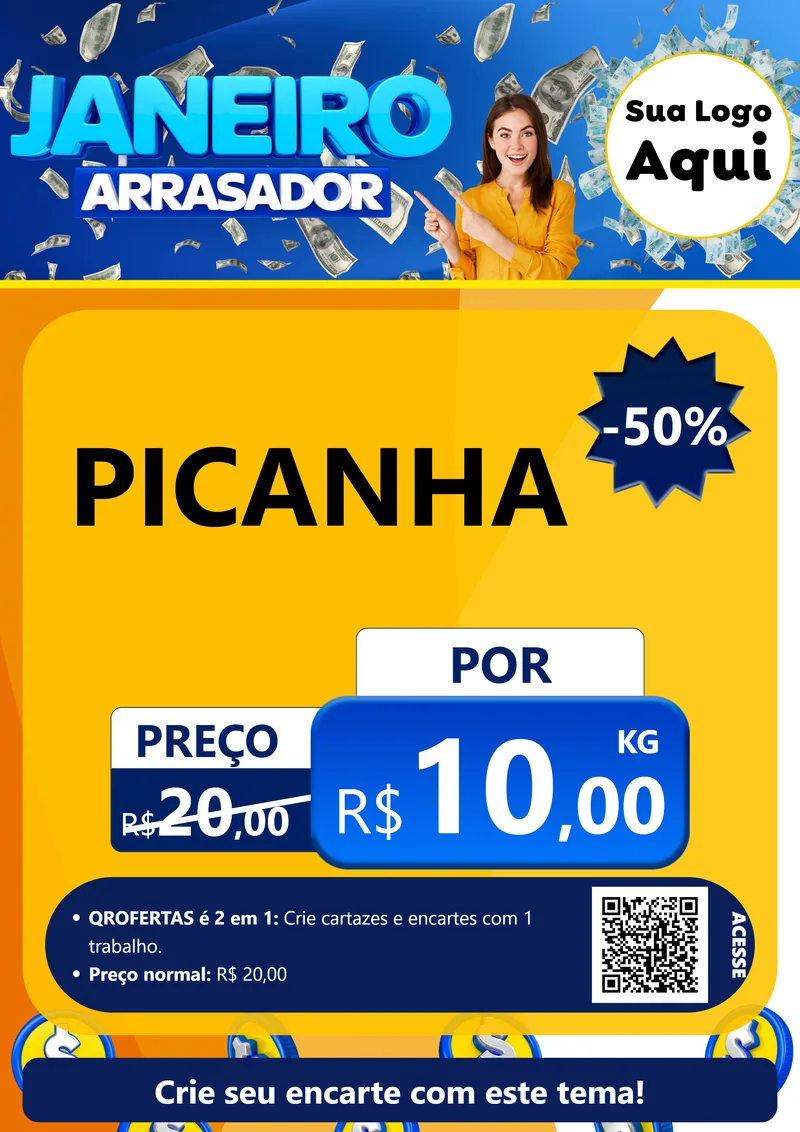 Modelo de Cartaz para Cartaz A4 Vertical com o tema Janeiro Arrasador para Açougue