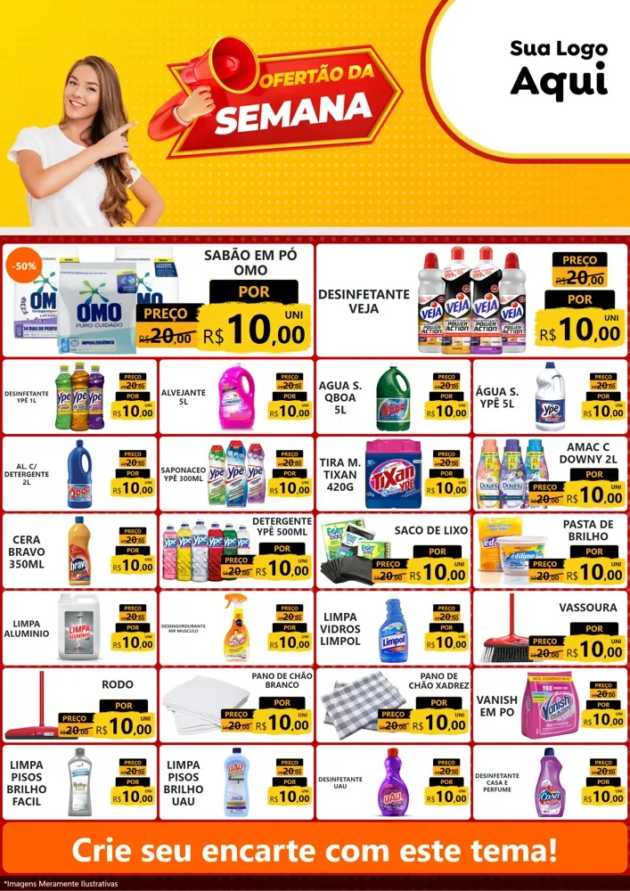 Modelo de Encarte para Encarte A4 Vertical com o tema Ofertão da Semana para Produtos de Limpeza