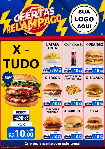 Modelo de Encarte para Encarte A4 Vertical com o tema Ofertas Relâmpago para Hamburgueria
