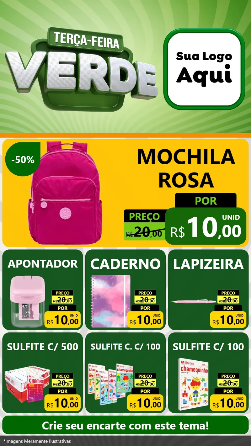 Modelo de Rede Social para Stories com o tema Terça - Feira Verde para Papelaria