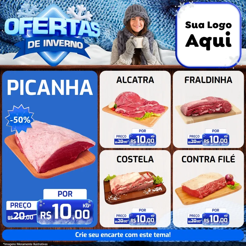 Modelo de Rede Social para Feed Facebook com o tema Ofertas de Inverno para Açougue